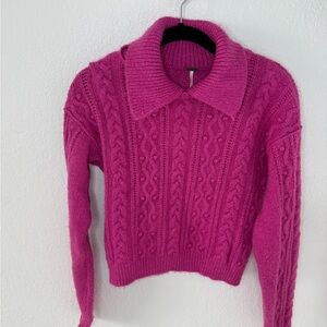 Free People Fuchsia Cable Knit Turtleneck Sweater